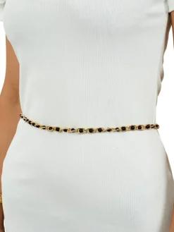 Royalfashion Damski metalowy pasek z perełkami