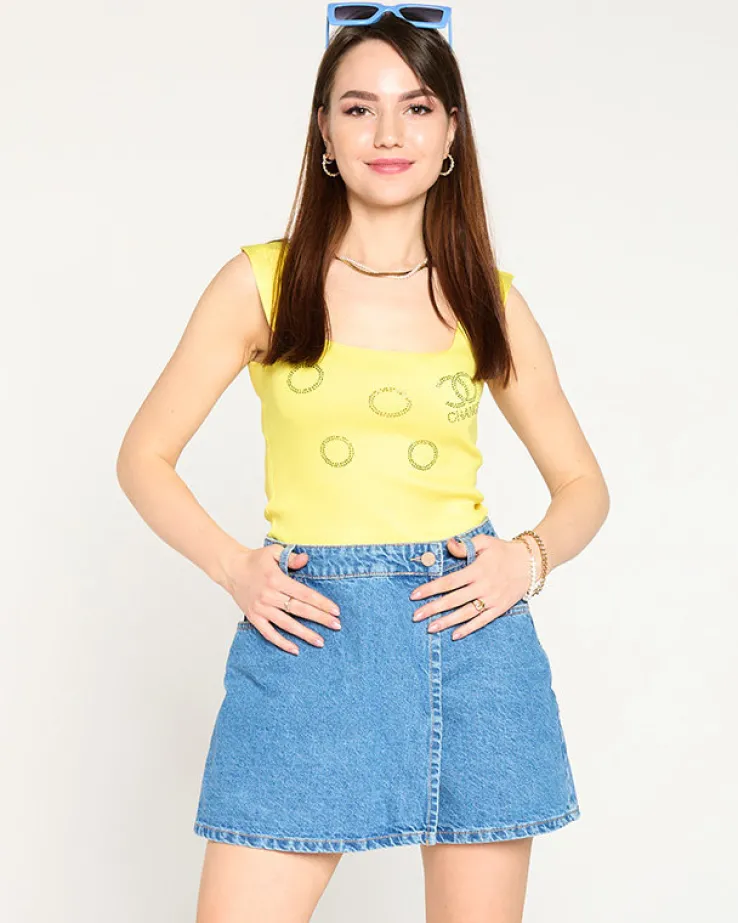 Royalfashion Damski żółty top ze złotymi cyrkoniami