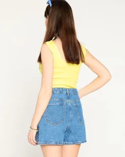 Royalfashion Damski żółty top ze złotymi cyrkoniami