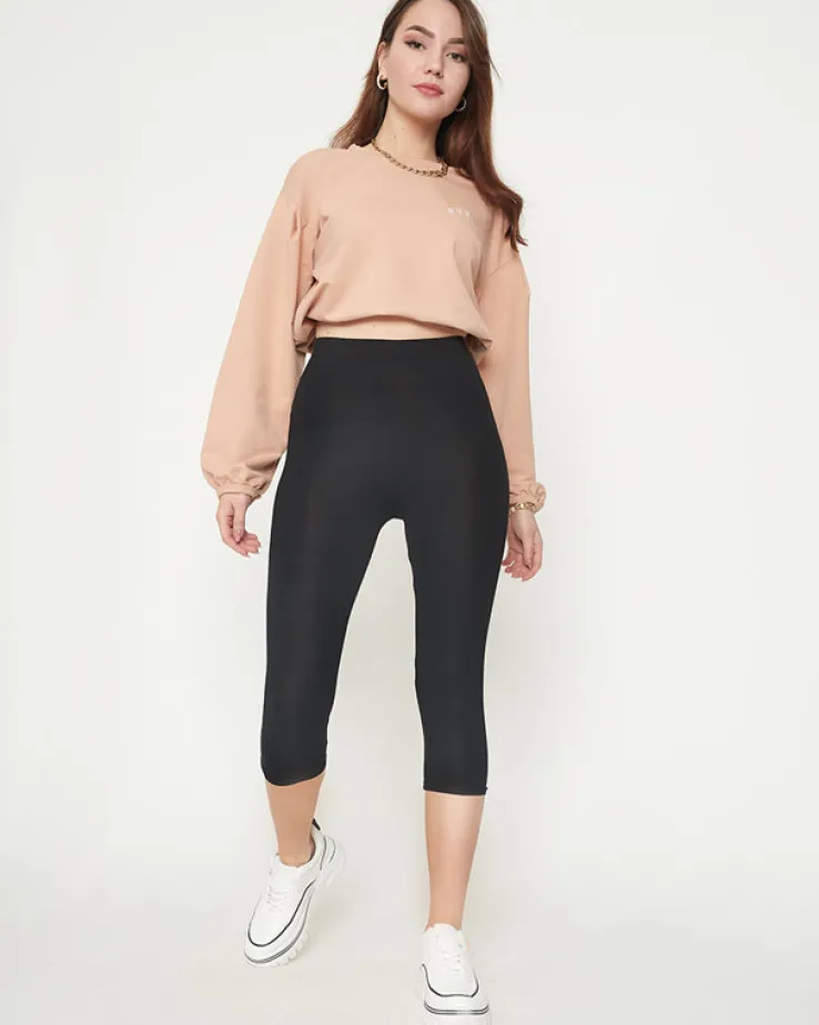 Royalfashion Damskie czarne legginsy o długości 3/4