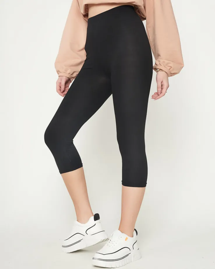 Royalfashion Damskie czarne legginsy o długości 3/4