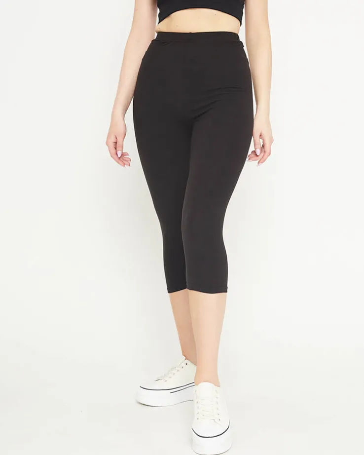 Royalfashion Damskie czarne legginsy o długości 3/4
