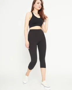 Royalfashion Damskie czarne legginsy o długości 3/4