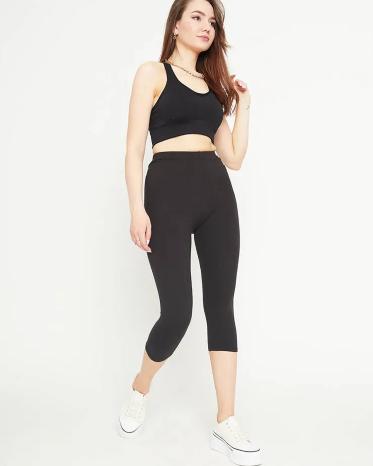 Royalfashion Damskie czarne legginsy o długości 3/4