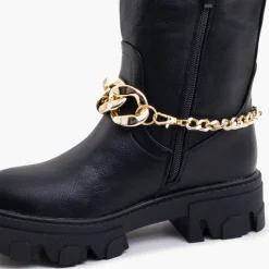 Royalfashion Damskie czarne kozaki z łańcuszkiem Sudzi
