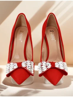 Royalfashion Damskie czółenka na szpilce z kokardką Cocarte