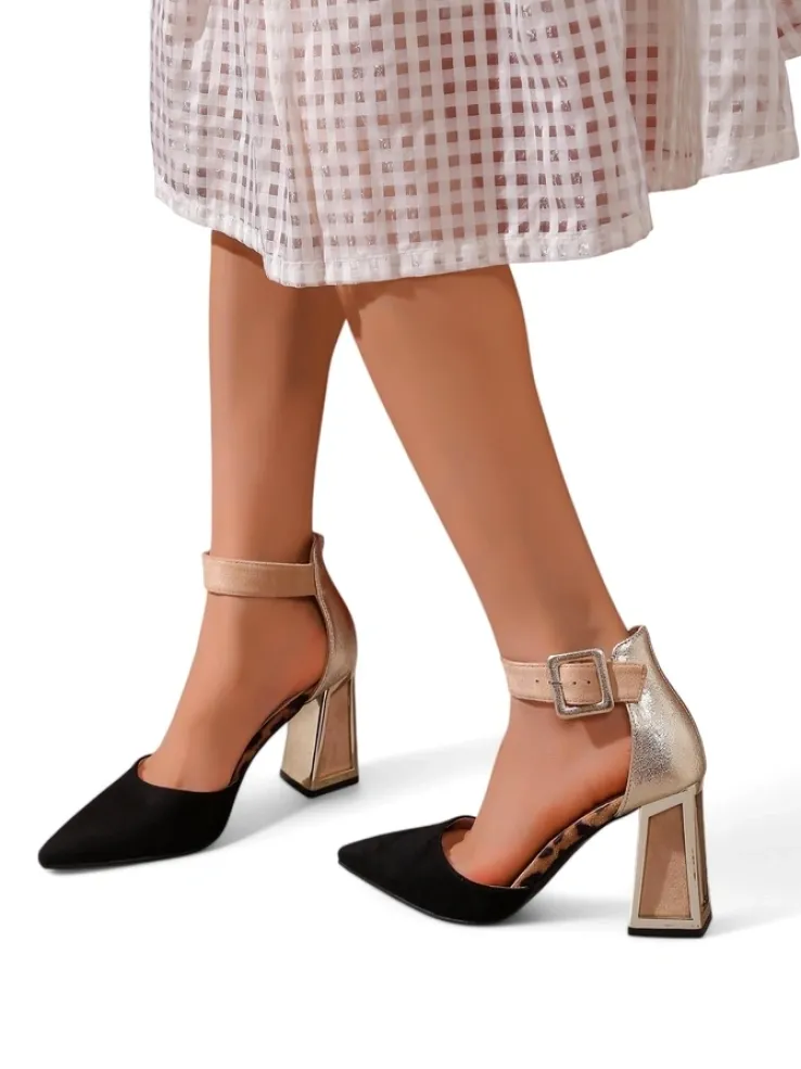 Royalfashion Damskie czółenka z ozdobnym obcasem Sammid