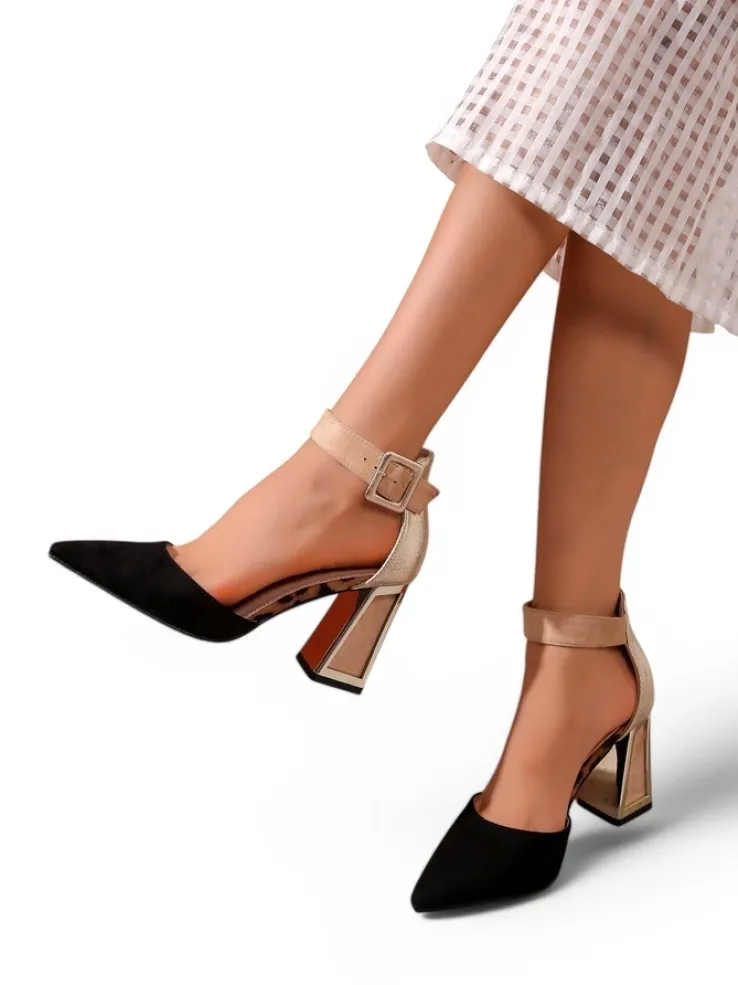 Royalfashion Damskie czółenka z ozdobnym obcasem Sammid