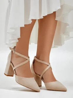 Royalfashion Damskie czółenka eko zamszowe z paseczkami Kanastru