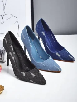 Royalfashion Damskie czółenka na szpilce Denim Chic