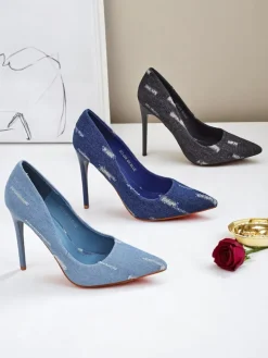 Royalfashion Damskie czółenka na szpilce Denim Chic