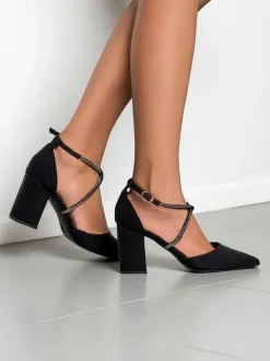 Royalfashion Damskie czółenka eko zamszowe z paseczkami Eurole