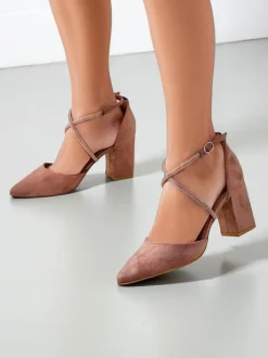 Royalfashion Damskie czółenka eko zamszowe z paseczkami Eurole