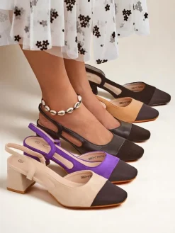 Royalfashion Damskie czółenka na niskim obcasie z ozdobnym noskiem Eleganzo