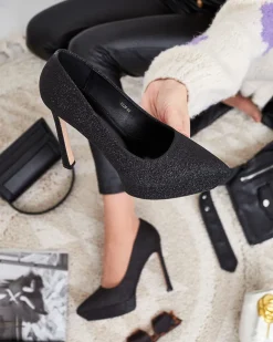 Royalfashion Damskie czółenka na słupku z brokatem Atekita