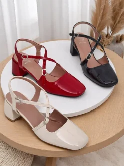 Royalfashion Damskie czółenka na niskim obcasie z ozdobnymi paseczkami Lollita