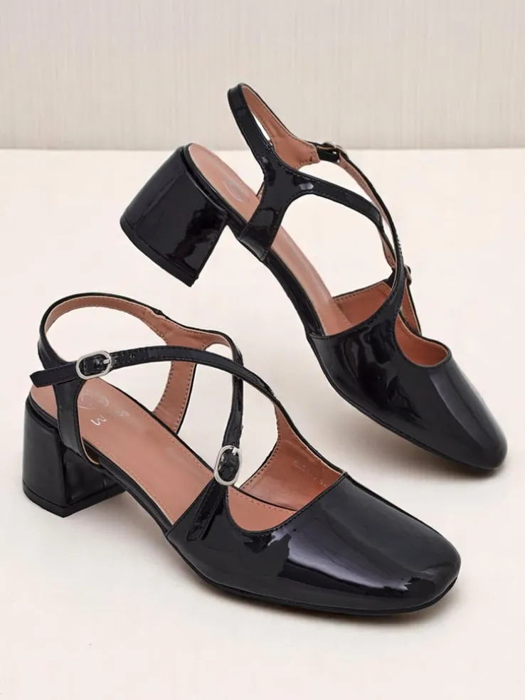 Royalfashion Damskie czółenka na niskim obcasie z ozdobnymi paseczkami Lollita