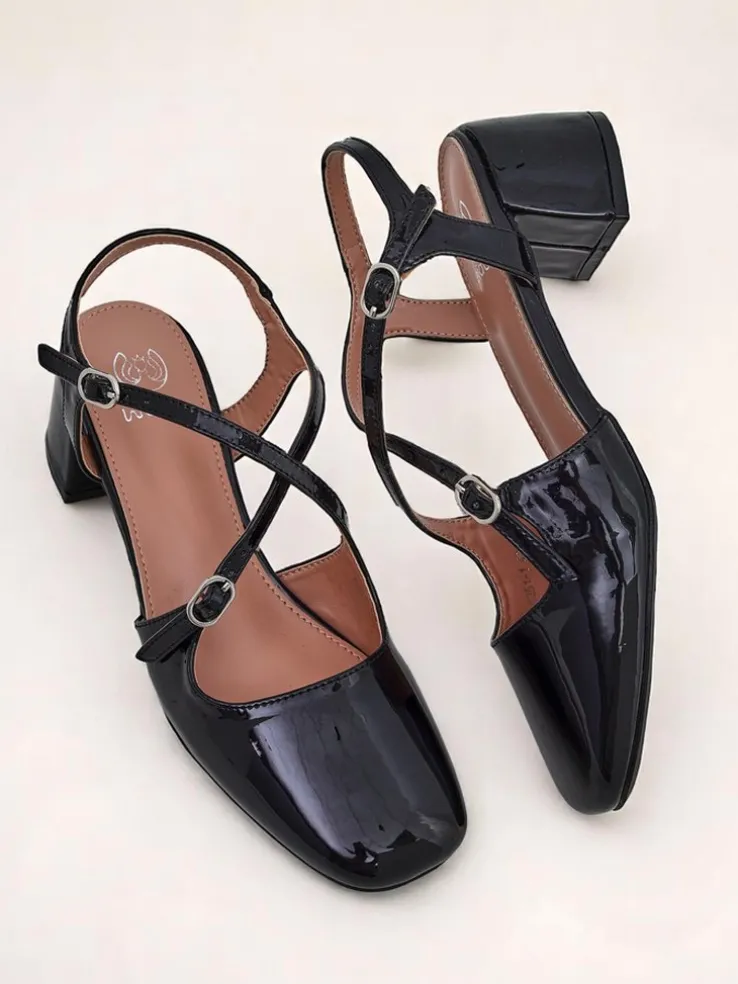 Royalfashion Damskie czółenka na niskim obcasie z ozdobnymi paseczkami Lollita