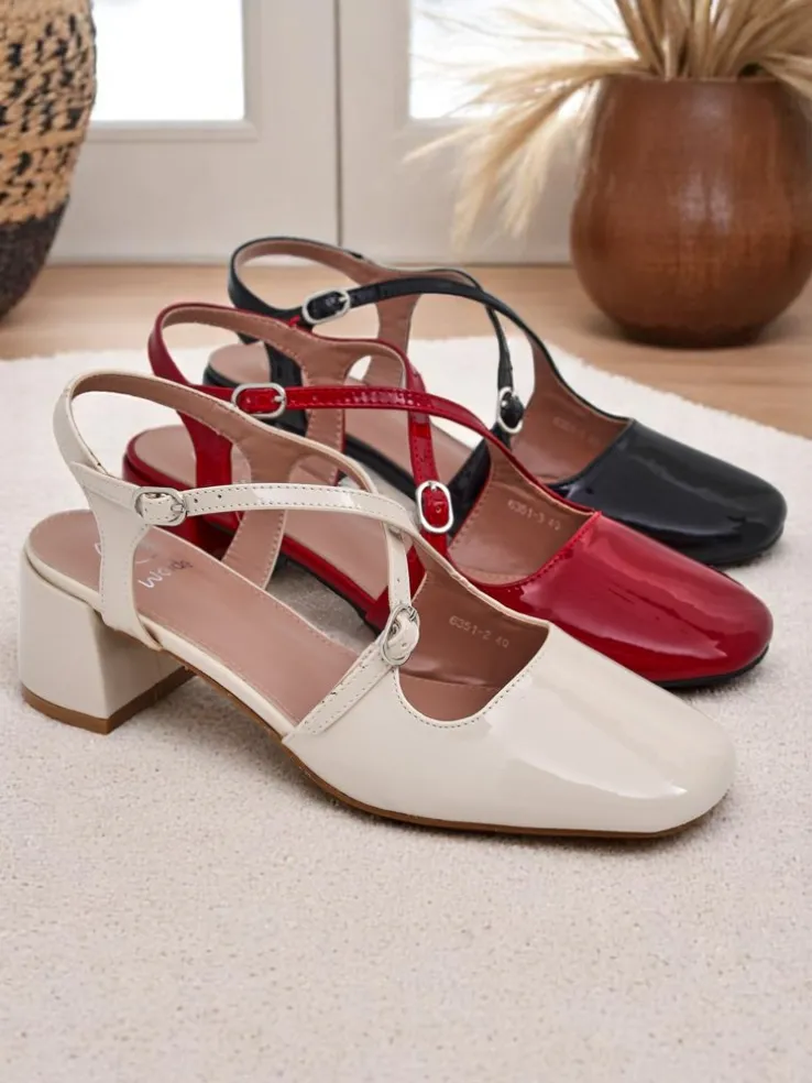 Royalfashion Damskie czółenka na niskim obcasie z ozdobnymi paseczkami Lollita