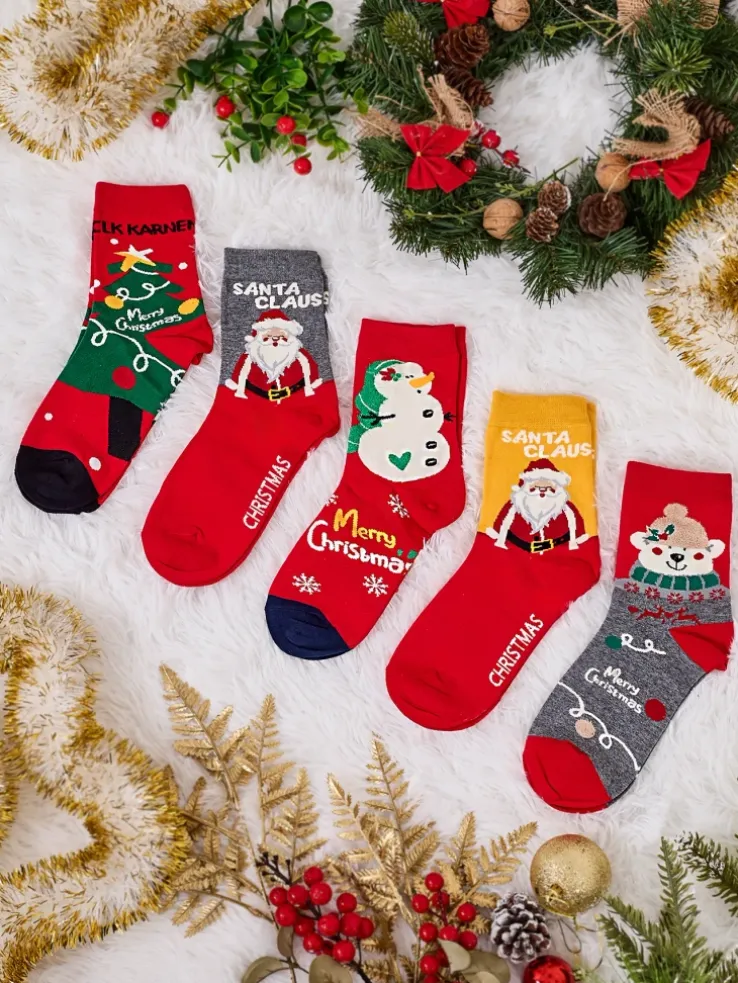 Royalfashion Damskie długie świąteczne skarpety 5/pak