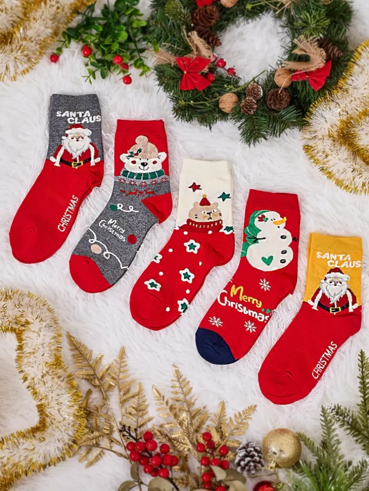 Royalfashion Damskie długie świąteczne skarpety 5/pak