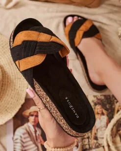 Royalfashion Damskie eko-zamszowe klapki w kolorze czarno-brązowym Zapri