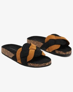 Royalfashion Damskie eko-zamszowe klapki w kolorze czarno-brązowym Zapri