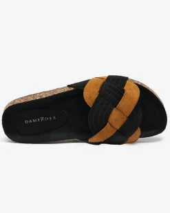 Royalfashion Damskie eko-zamszowe klapki w kolorze czarno-brązowym Zapri