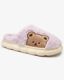 Royalfashion Damskie futrzane kapcie z misiem w kolorze fioletowym Fetemes