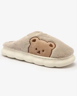 Royalfashion Damskie futrzane kapcie z misiem w kolorze szarym Fetemes