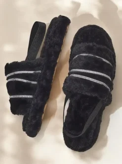 Royalfashion Damskie futrzane kapcie z cyrkoniami Ferrems