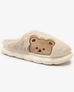 Royalfashion Damskie futrzane kapcie z misiem w kolorze jasnoszarym Fetemes