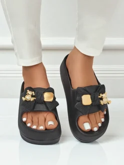 Royalfashion Damskie gumowe klapki z ozdobną kokardką Alday