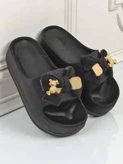 Royalfashion Damskie gumowe klapki z ozdobną kokardką Alday