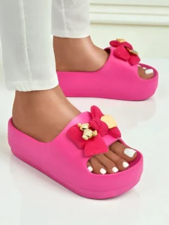 Royalfashion Damskie gumowe klapki z ozdobną kokardką Alday