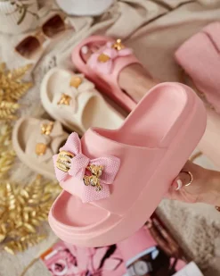 Royalfashion Damskie gumowe klapki z ozdobną kokardką Nilm