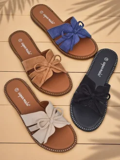 Royalfashion Damskie klapki na płaskiej podeszwie z kokardką Gerber