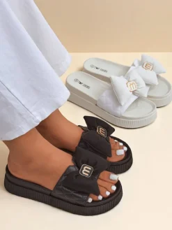 Royalfashion Damskie klapki na platformie z kokardką Mivo Jump