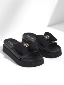 Royalfashion Damskie klapki na platformie z kokardką Mivo Jump