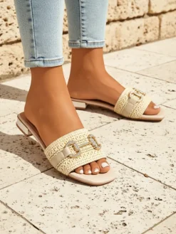 Royalfashion Damskie klapki plecione z ozdobą Aeterna