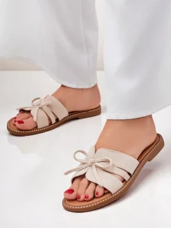 Royalfashion Damskie klapki na płaskiej podeszwie z kokardką Gerber