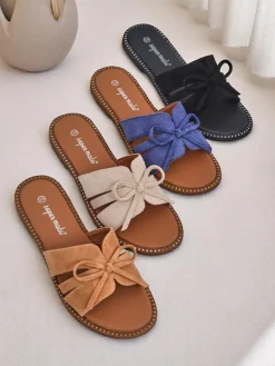 Royalfashion Damskie klapki na płaskiej podeszwie z kokardką Gerber