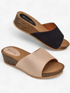 Royalfashion Damskie klapki na niskim koturnie Maderas