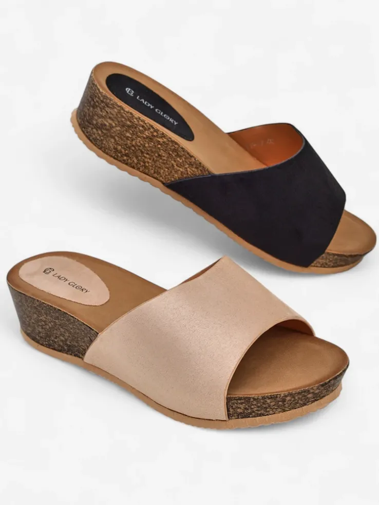 Royalfashion Damskie klapki na niskim koturnie Maderas