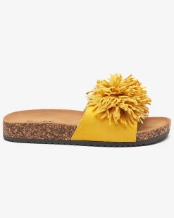 Royalfashion Damskie klapki z tkaninową ozdobą w kolorze żółtym Ailli