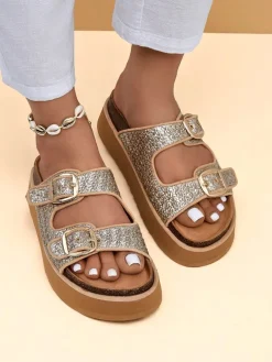 Royalfashion Damskie klapki na platformie Nora Woven