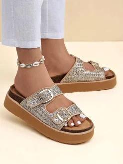 Royalfashion Damskie klapki na platformie Nora Woven