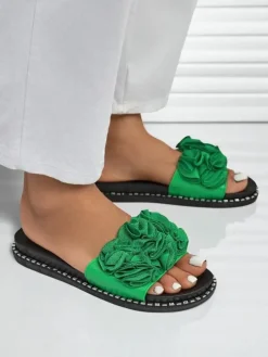 Royalfashion Damskie klapki na płaskiej podeszwie Flora Verde