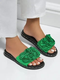 Royalfashion Damskie klapki na płaskiej podeszwie Flora Verde