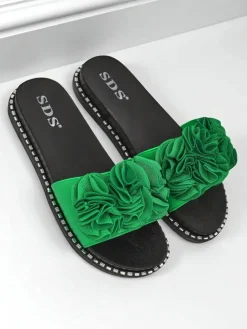 Royalfashion Damskie klapki na płaskiej podeszwie Flora Verde